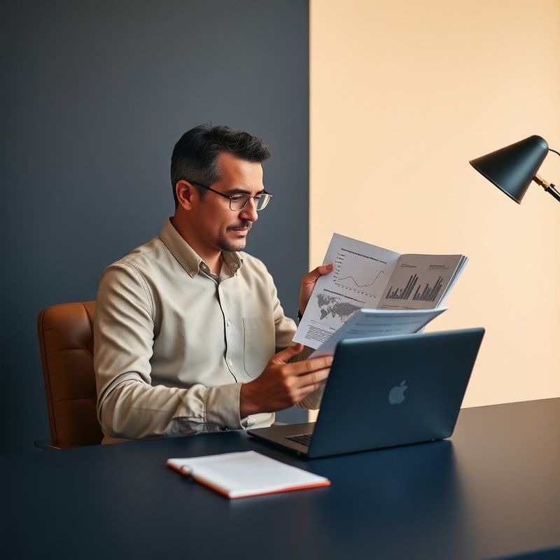 Consilier independent revizuind un raport patrimonial la un birou minimalist