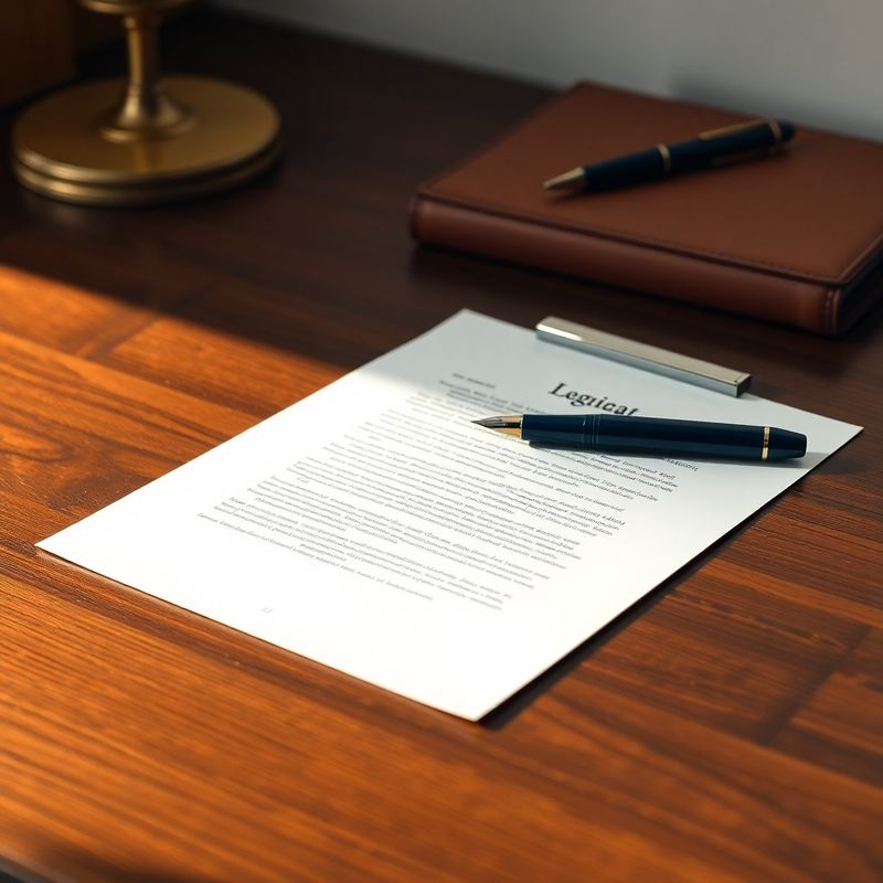 Document juridic pe un birou de nuc întunecat, cu un stilou indigo alături